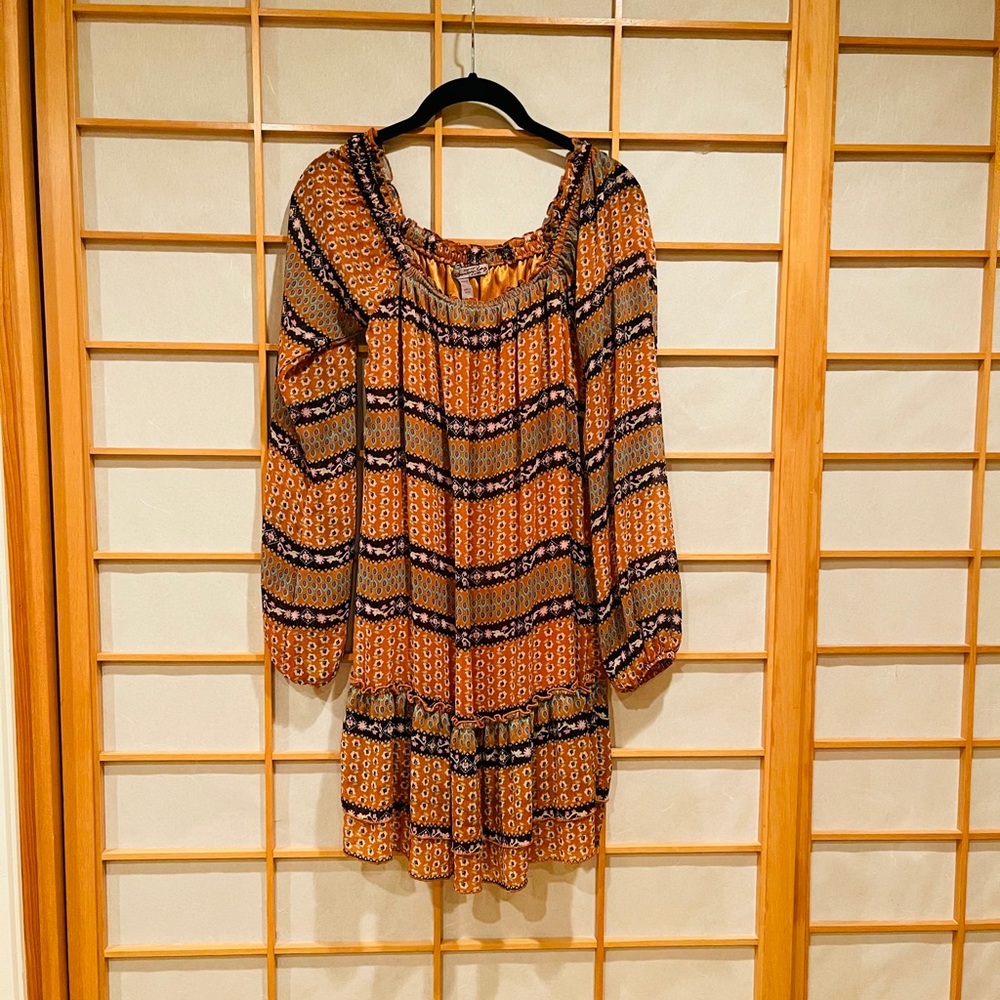 American Rag Boho Dress Gold Long Sleeve